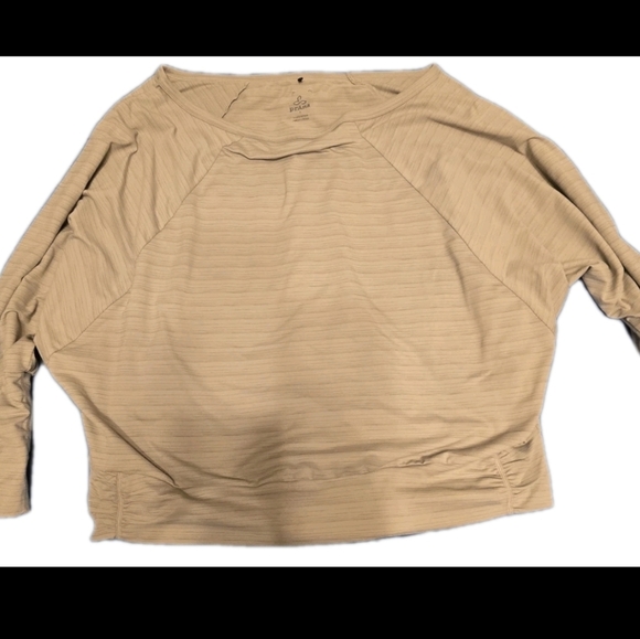 Prana Ribbed Off Shoulder Sweater Beige Women’s Large Long Sleeve Pullover - Picture 2 of 7